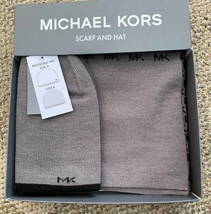 Men's Michael Kors Knit Scarf and Knit Hat Set Gray and Black One Size - Picture 1 of 2