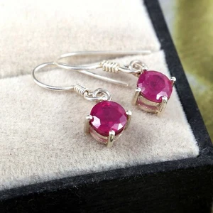 Natural Ruby Earrings-Dangle Earrings Sterling Silver-Minimalist Earrings Gift - Picture 1 of 4