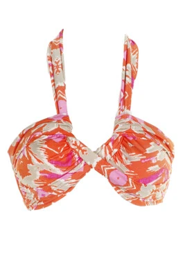 Top de Bikini Leilani Naranja Multi Estampado Frontal Torcido Halter 8 Foto 1 de 3