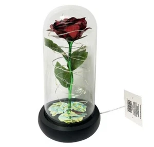 LED Enchanted Red Silk Rose Forever Flower Eternal Rose in Glass Dome Valentines - Picture 1 of 1