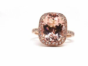 5Ct Oval Lab Created Morganite Halo Engagement Ring 14K Rose Gold Plated Silver - Picture 1 of 5