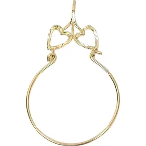 14K Gold Charm Holder Double Openheart Necklace Jewelry - Picture 1 of 2