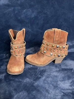 Botas Corral Para Mujer 7.5 Tobillo Tachonado Cuero Marrón Western Tacón Concho Boho Foto 1 de 4