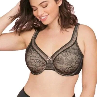 Sujetador Lane Bryant Cacique Mujer Encaje Cobertura Completa Copa Suave U/W Talla 46DDD Negro Foto 1 de 4