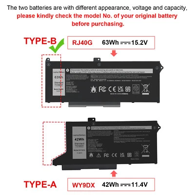 Lote Batería Laptop RJ40G Para Dell Latitude 5420 5520 Precision 3560 63Wh M033W Foto 1 de 4