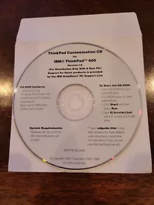 IBM ThinkPad 600 Customization CD Version 1.0 - Recovery Restore Win 95 98 NT - Picture 1 of 5