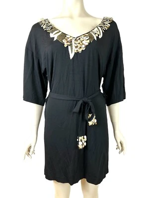 Mini Vestido Trina Turk Para Mujer Cinturón Pequeño Negro Cuello en V Bordado Lentejuelas Foto 1 de 4