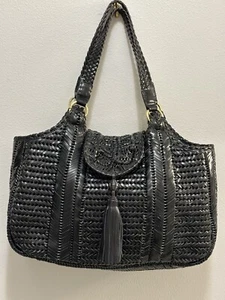 Auténtico bolso grande ANYA HINDMARCH de cuero tejido negro ¡Impresionante! - Imagen 1 de 22