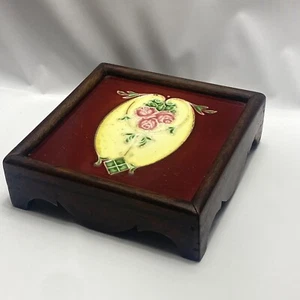 Piastrella maiolica H&R Johnson Inghilterra rosa floreale art nouveau base legno quadrata - Foto 1 di 18