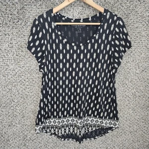 Lucky Brand Top Womens Large Black Scoop Neck Short Sleeve Tee Casual - Picture 1 of 7