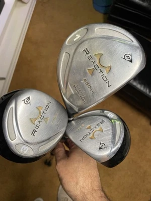 Dunlop Reaction 450cc Driver, 3 AND 5 Wood SET RH / Mid-Firm Graphite Shafts. - Image 1 of 4