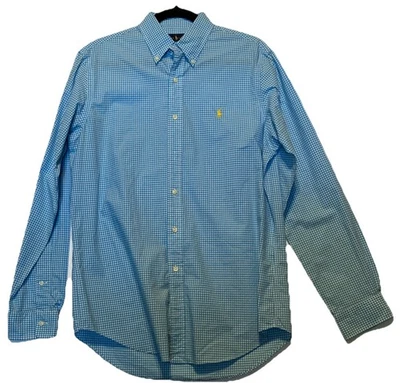Camisa Ralph Lauren Para Hombres Azul Claro Guinga Cuadros Manga Larga Con Botones Usada en Excelente Condición Foto 1 de 4