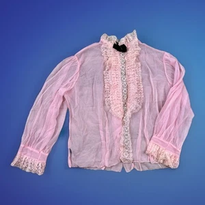VTG 50s Mark Lee Original Blouse Size 38 / S Pink Ruffle Lace Button Back - NWT - Picture 1 of 16