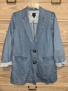 Blazer para mujer J.Jill azul denim mezcla de lino forrado chaqueta costera talla XS - Imagen 1 de 4