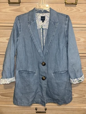 J.Jill Blazer Women's Blue Denim Linen Blend Lined Jacket Coastal Size XS - Image 1 of 4
