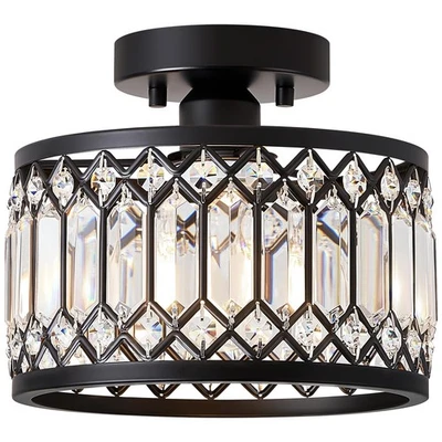 PEVFAH Crystal Black Ceiling Light, Modern Semi Flush Mount Ceiling Lighting Fixture...