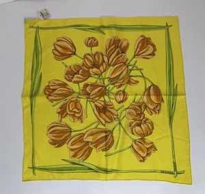Hermes Tulips Pocket Square Silk Twill Yellow 17X17 Inch Square VTG New W/ Tag! - Picture 1 of 19