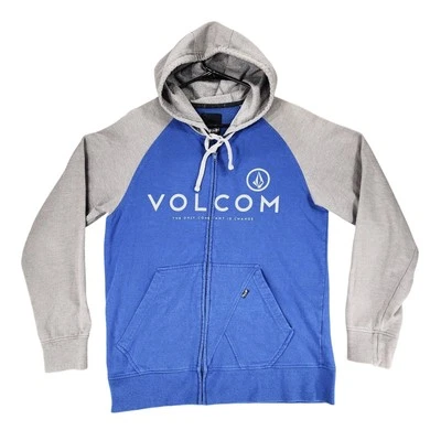 Volcom Full Zip Hoodie M Men Blue Gray Center Spellout Skater Grunge Streetwear - Image 1 of 4