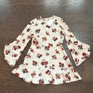 A.L.C. Cassidy Silk Mini Ruffle Dress - White with Red Floral Size 12 NWT - Picture 1 of 12