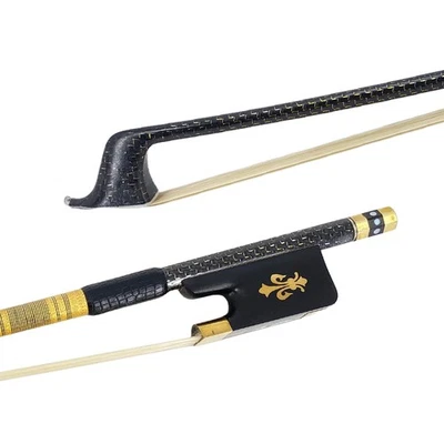 4/4 Cello bow Braided carbon fiber Ebony frog natural Horse Hair Nice inlay - Image 1 of 4