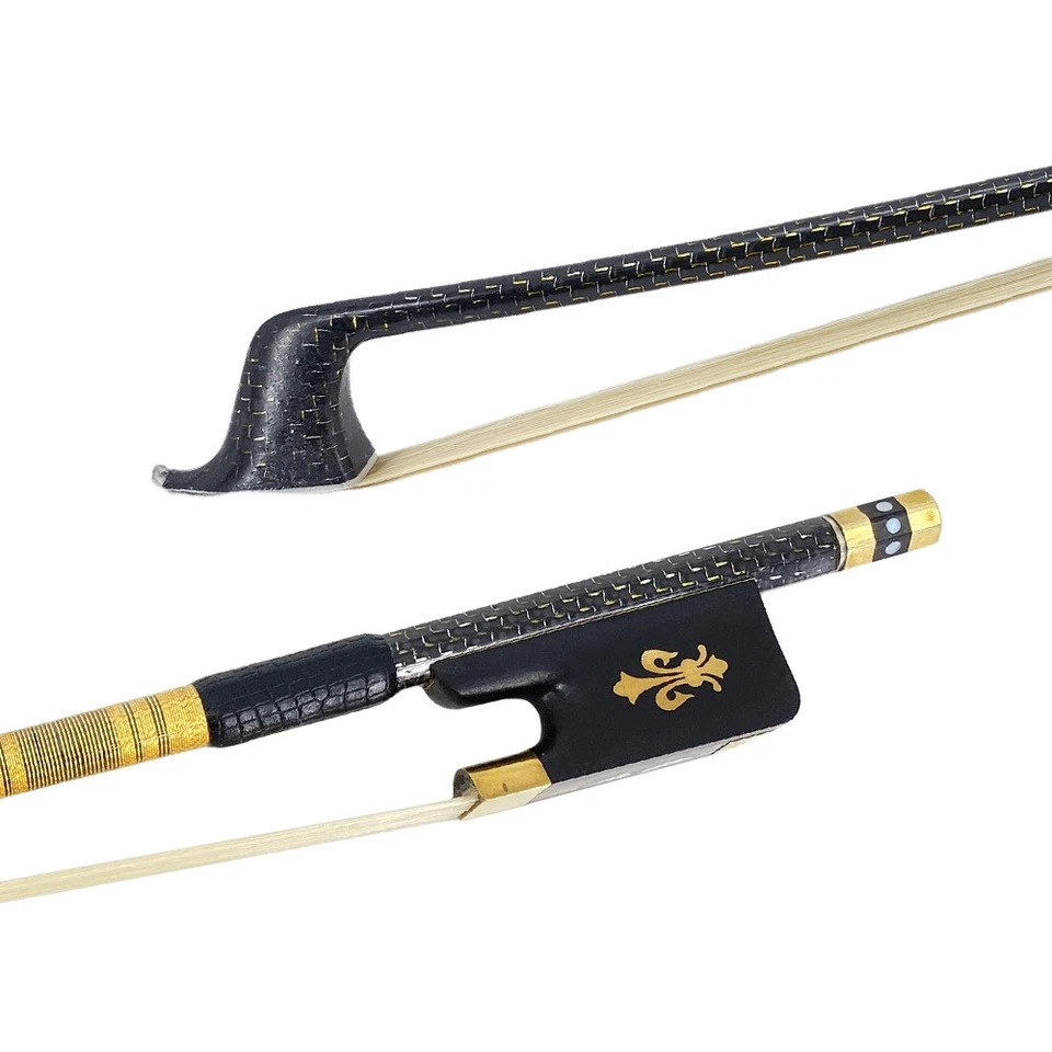 4/4 Cello bow Braided carbon fiber Ebony frog natural Horse Hair Nice inlay - Image 1 of 4