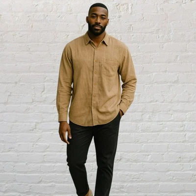 Bugatchi Uomo 100% Linen Tan Shirt XXL Italian Luxury - Image 1 of 4