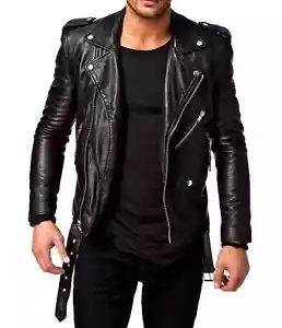 Cafe Racer Biker Lederjacke schwarz & braun weiches Leder - Bild 1 von 3
