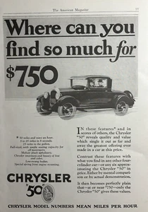 1927 Chrysler 50 Model Automobile Means Miles Per Hour 25 MPG Vintage Print Ad - Picture 1 of 1