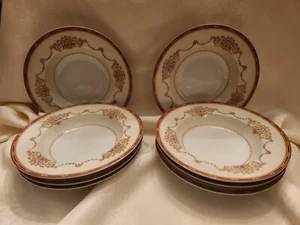 Noritake Nippon Toki Kaisha Rimmed Soup Bowl 8" Cream and Red 1947 Set of 8 - Picture 1 of 6