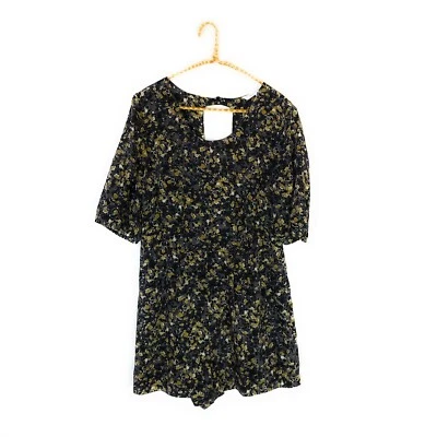 French Connection Printed Floral Mustard Navy Romper One Piece Shorts Size 8  - Image 1 of 4