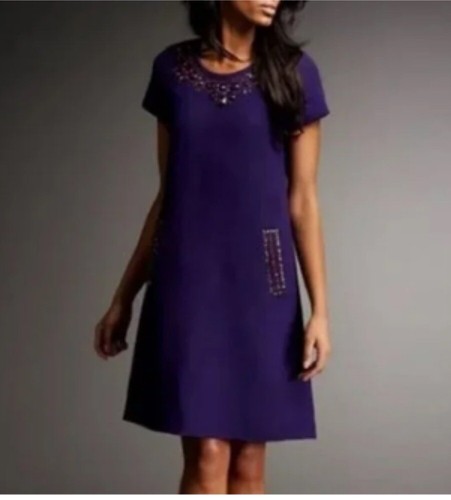 Abito nuovo con etichette Kate Spade Gail viola lana perline gioiellizzato taglia 14 $445