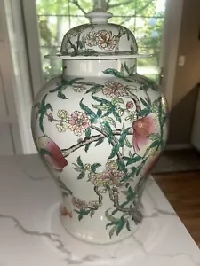 Chinese Ginger Jar Peaches Porcelain Wan Shou Wu Jiang Longevity Jingdezhen 17” - Picture 1 of 14