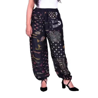 Wide Leg Yoga Trousers Black Patchwork Harem Pants Boho Hippie Harem Pants - Image 1 of 4