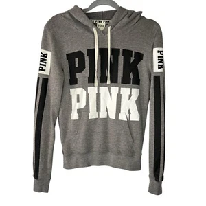 Felpa con cappuccio pullover ROSA Victoria’s Secret taglia XS grigio logo grafica maniche lunghe - Foto 1 di 14