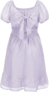 EXLURA Girls 2024 Summer Dress Square Neck Tie Back Puff Sleeve Ruffle Hem Off S - Picture 1 of 5