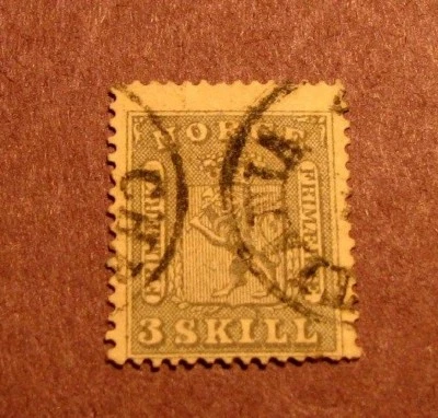 Norway Stamp Scott# 7 Coat of Arms 1863 L20 - Изображение 1 из 2