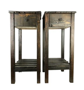Pair Two Matching Rustic Barn / Salvaged Wood End Tables Home Made 31" Tall - Picture 1 of 21