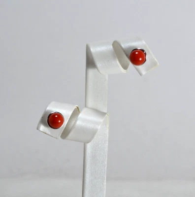 ORECCHINI ARGENTO 925 RODIATA  CORALLO ROSSO PALLETTE DA 7 mm          AGHT 0929 - Immagine 1 di 3