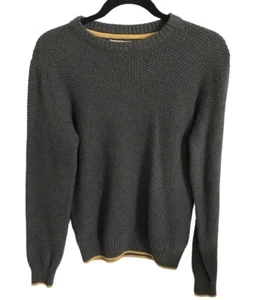 FREDERIK ANDERSON Copenhagen Mens Sweater Gray Crew Neck Mustard Trim Sz Small - Picture 1 of 4