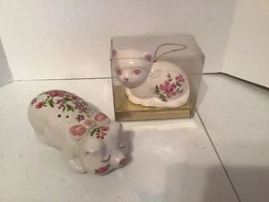 Ceramarte 1978 Ceramic Pomander Pig & delagar Po ander Cat Pink - Picture 1 of 3