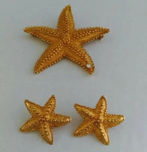Vintage Goldtone Starfish Brooch & Clip-on Earrings Demi-Parure (SET) EUC 1990's - Picture 1 of 6