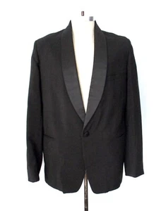 Vtg 60s Rat Pack Black Wool Mohair Tuxedo Formal Jacket Evening Blazer Prom 42 - Picture 1 of 7
