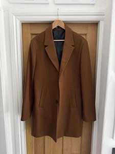 Zara Man Mens Brown Tan Wool Overcoat Size Large Made In Italy Italian Fabric - Picture 1 of 11