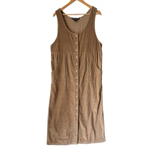90s VTG Corduroy Button Down Overall Maxi Dress Large Modest Cottagecore Khaki - Picture 1 of 7
