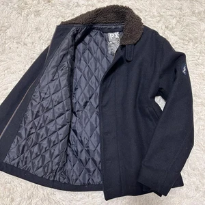 AVIREX Wool Tailored Jacket M Black Faux Shearling Collar Military Style F/S FS - Picture 1 of 20