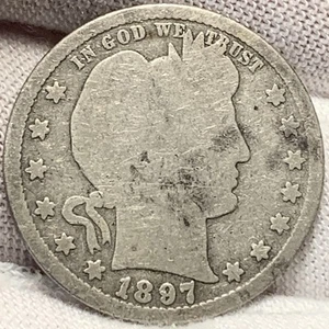 1897-S Barber Quarter 25C ~ Low Mintage ~ Harder Date ~ Key Date (L090) - Imagen 1 de 2