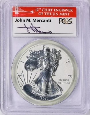 2012-S Reverse Proof Silver Eagle $1, PCGS PR70 1st Strike Mercanti Signed Label - Image 1 of 2