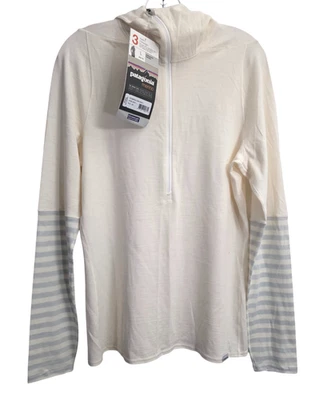 NWT Patagonia Hoodie Women Large Birch White Merino 3 Midweight Hoody Baselayer - Image 1 of 4