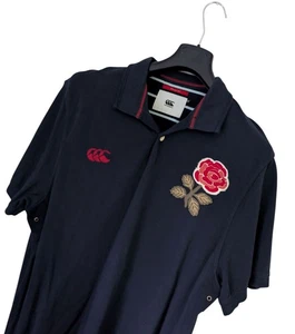 Mens Canterbury England 1871 Loop Collar Pique Polo - Navy Jersey SLIM 2XL *VGC* - Picture 1 of 9