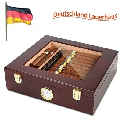 MARKENLOS Zigarren Humidor Box aus Holz mit Hygrometer und Befeuchtungssystem 35 Zigarren